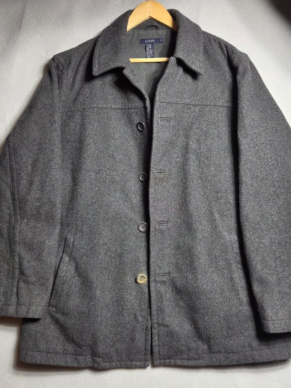 Vintage J.Crew Wool Car Coat Jacket Gray Mens Large Tall LT Heavyweight Quilted